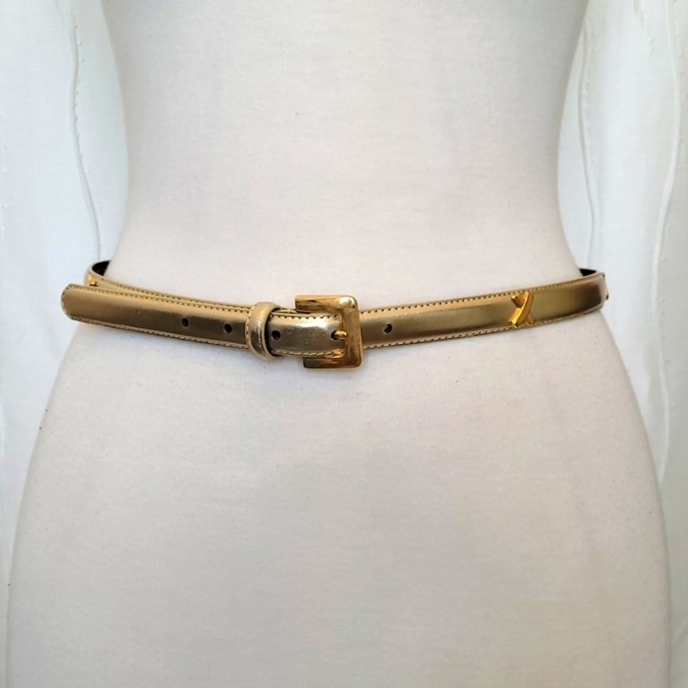 Goldtone Leather Embellished Belt - Picture 1 of 4